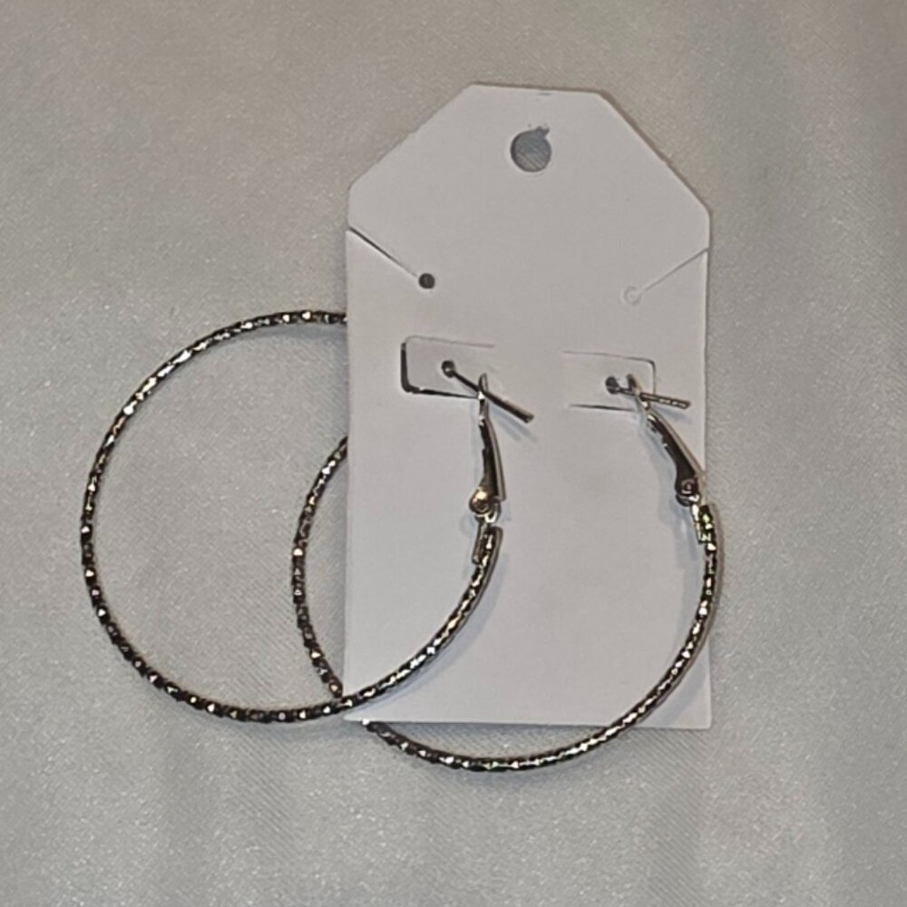 Silver Toned Hoop Earrings 2 In Textured Bold Oversized Jewelry
